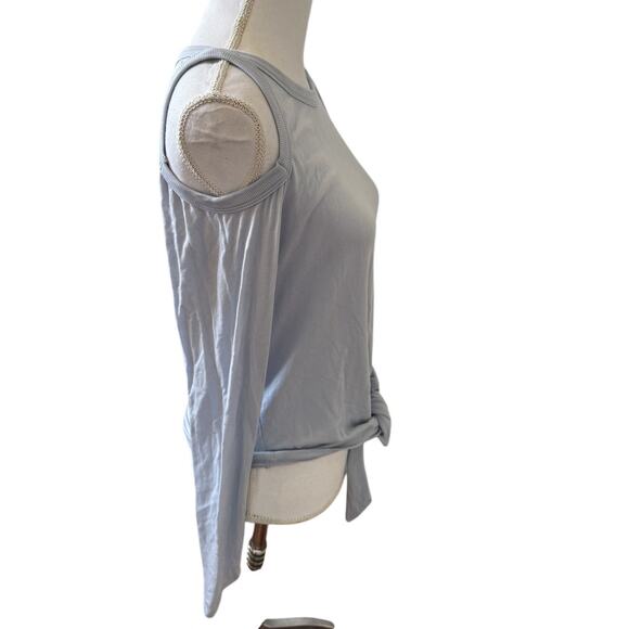 Red Haute Cold Shoulder Tie Front Long Sleeve Casual Top Sky Blue M - Picture 2 of 4